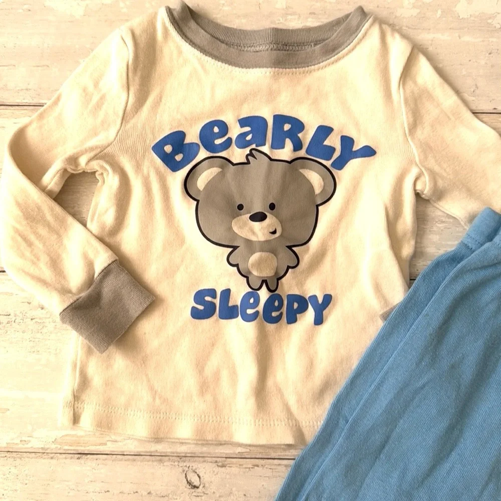 Baby Boy 18m Pajamas Set Long Sleeve Pjs Blue White Bear Print Toddler Pajamas